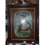 Rare Mitchell's Prize Crop Cigarettes embossed tin plate framed advertising sign {77 cm H x 61 cm