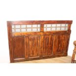 Mahogany bar divider with stain glass panel { 104cm H X 158cm W X 4cm D }.