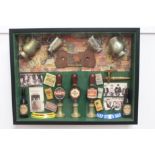 Pub Memorabilia montage mounted in a glazed case. { 64cm H X 84cm W X 10cm D }.