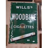Original Wills's Woodbine Cigarettes enamel advertising sign. {91 cm H x 61 cm W}.