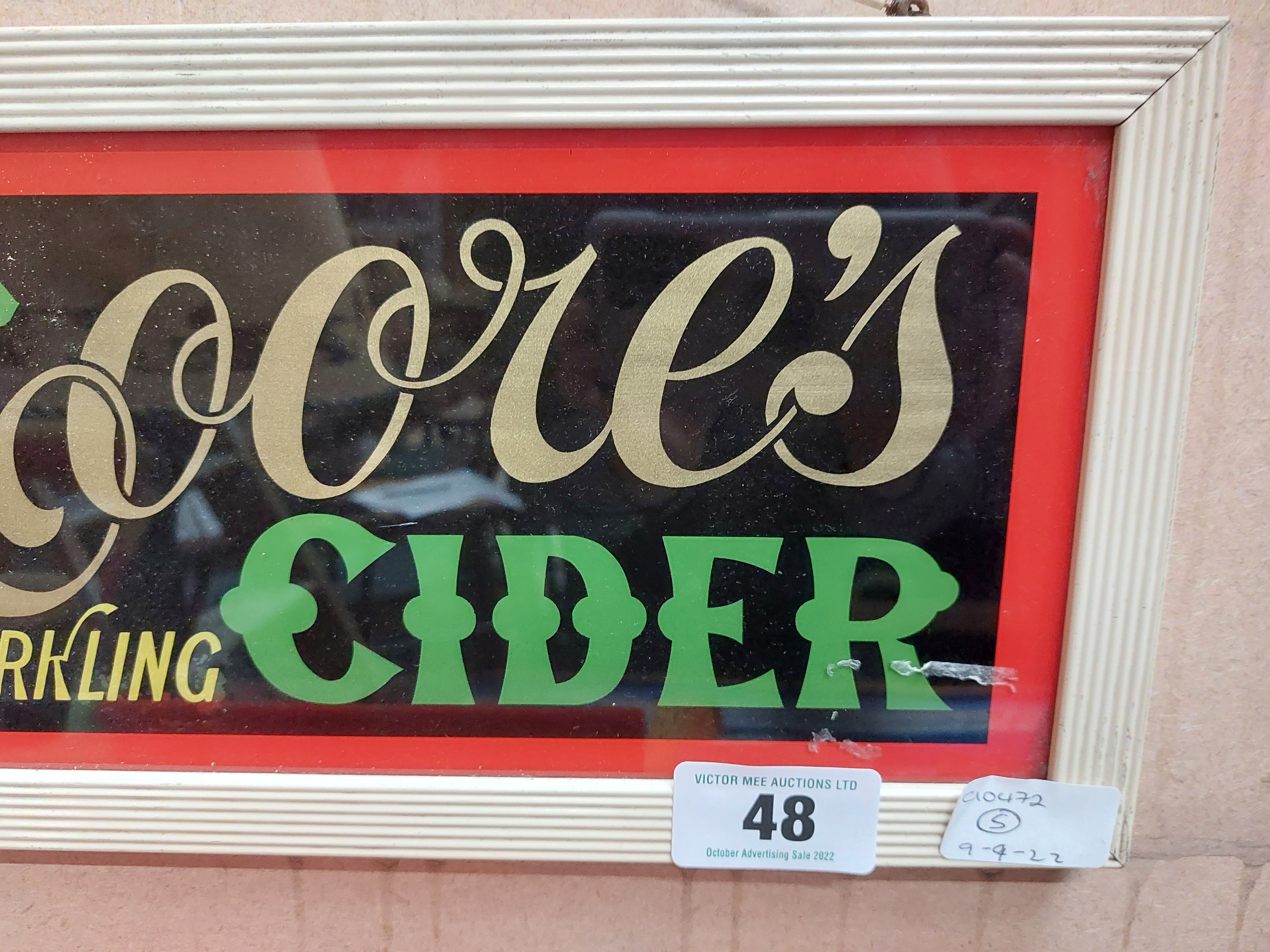 Moore's Sparkling Cider reverse painted glass framed advertisement . {18 cm H x 41 cm W}. - Image 3 of 3