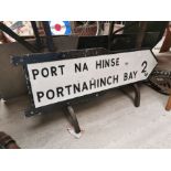 Portnahinch Bay bi - lingual finger post sign {29 cm H x 96 cm W}.