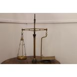 19th. C. brass and cast iron shop scales { 100cm H X 80cm W X 34cm D }