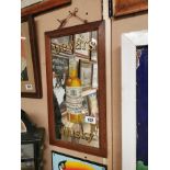 Rare Dewar's Scotch Whisky pictorial advertising mirror mounted in oak frame {55 cm H x 30 cm W}.