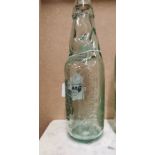 19th C. glass Codd bottle - Corcoran and Co Carlow . {22 cm H x 6 cm Dia