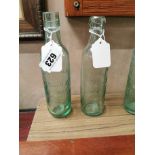 Two 19th C. glass bottles - Kerman and Co Dublin. { 23 cm H x 6 cm Dia}