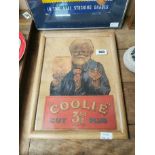 Coolie Cut Plug tobacco framed showcard. { 44 cm H x 34 cm W}.