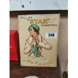 Wills's Star Cigarettes celluloid advertising showcard { 24cm H X 18cm W }.