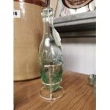19th C. blob top glass Hamilton bottle with stand - A R Thwaites Dublin. { 23 cm H}