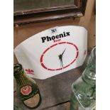 Rare Phoenix Beer Perspex advertising clock {20 cm H x 37 cm W x 9 cm D}.