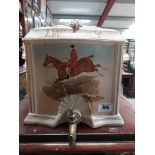 Irish Whiskey ceramic barrel with original brass top decorated with Hunting Scenes. {30 cm H x 30 cm