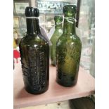 Two 19th C. glass blob top bottles - Jerh. Goggin Kanturk and F Cade and Sons Cork. {20 cm H x 6