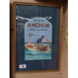 Wills's Anchor Roll and Pigtail framed showcard {46 cm H x 23 cm W}.