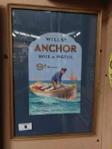 Wills's Anchor Roll and Pigtail framed showcard {46 cm H x 23 cm W}.