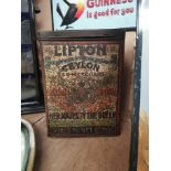 Lipton's Tea Ceylon Tea Merchant tin plate advertising tin. {23 cm H x 18 cm W x 18 cm D}.