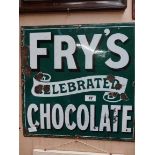 Original Fry's Celebrated Chocolate enamel advertising sign. {51 cm H x 51 cm W}.