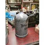 Enamel 3L petrol can { 26 cm H x 16 cm Dia}.