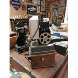 1950's Dekko projector {36 cm H x 20 cm W x 15 cm D} and Pathescope projector {33 cm H x 34 cm W x