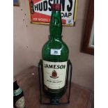 Large empty 4.5L bottle of John Jameson whiskey on Stand with original box. {55 cm H x 19 cm W x