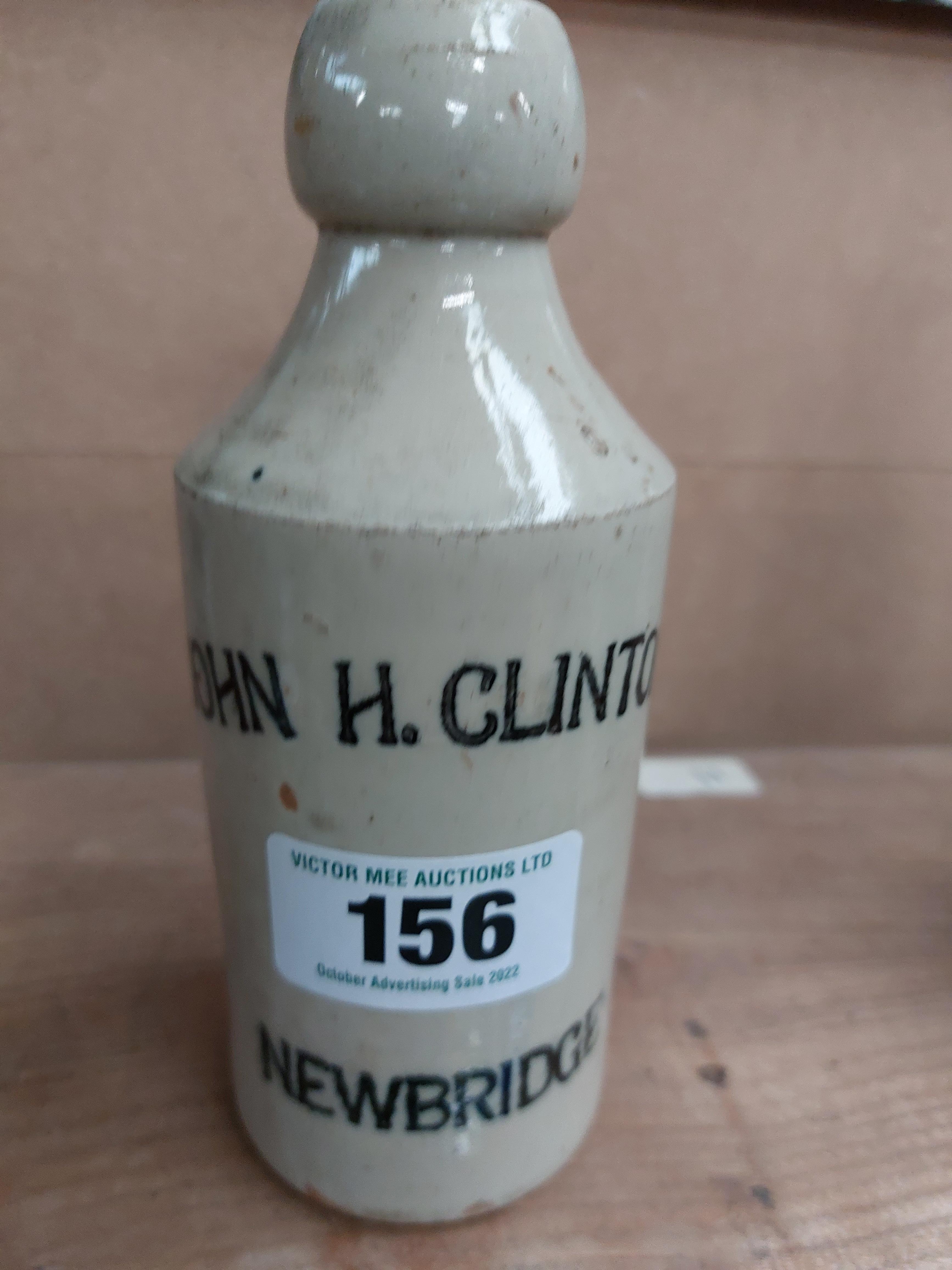 John H Clinton Newbridge stoneware Ginger beer bottle. {19 cm H x 7 cm Dia}.