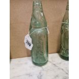 19th C. glass Codd bottle - Cantrell and Cochrane. { 22 cm H x 6 cm Dia}.