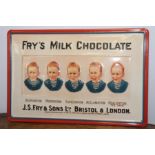 Fry's Milk Chocolate Five Boys tinplate advertising sign { 30cm H X 20cm W }.