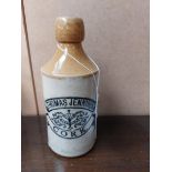 Thomas Jennings Cork stoneware Ginger beer bottle. {17 cm H x 7 cm Dia}.