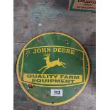 John Deere Quality Farm Equipment enamel advertising sign. {30 cm H }