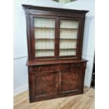 19th. C. Irish carved and scumbled pine press, the two glazed doors over two short drawers and two