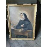 19th. C. The Sister oleograph mounted in a gilt frame { 105cm H X 78cm W }.