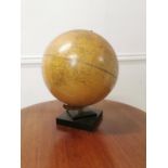 Early 20th. C. World globe on stand { 33cm H X 34cm Dia }.