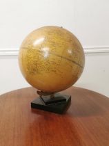 Early 20th. C. World globe on stand { 33cm H X 34cm Dia }.