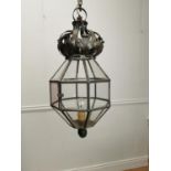 Brass and glass hexagon hall lantern { 86cm H X 29cm Dia }.