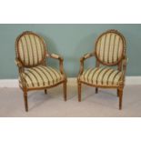 Pair of French upholstered gilt wood parlour chairs. { 93cm H X 60cm W }.