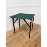 Folding oak card table with green baize panel raised on tapered legs { 70cm H X 69cm Sq }.
