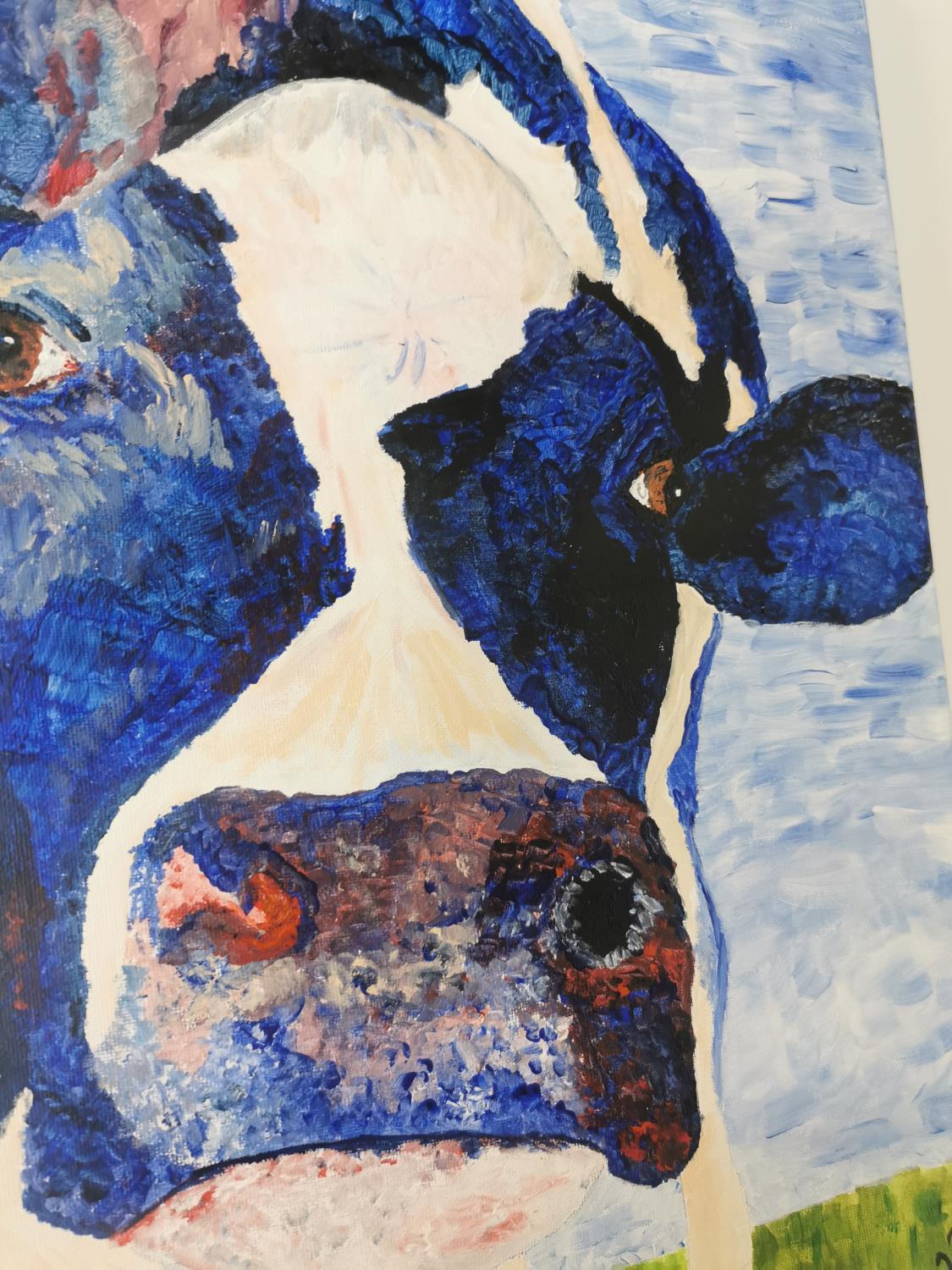 M Leddy Friesian Cow Oil on Canvas { 51cm H X 41cm W }. - Image 2 of 3