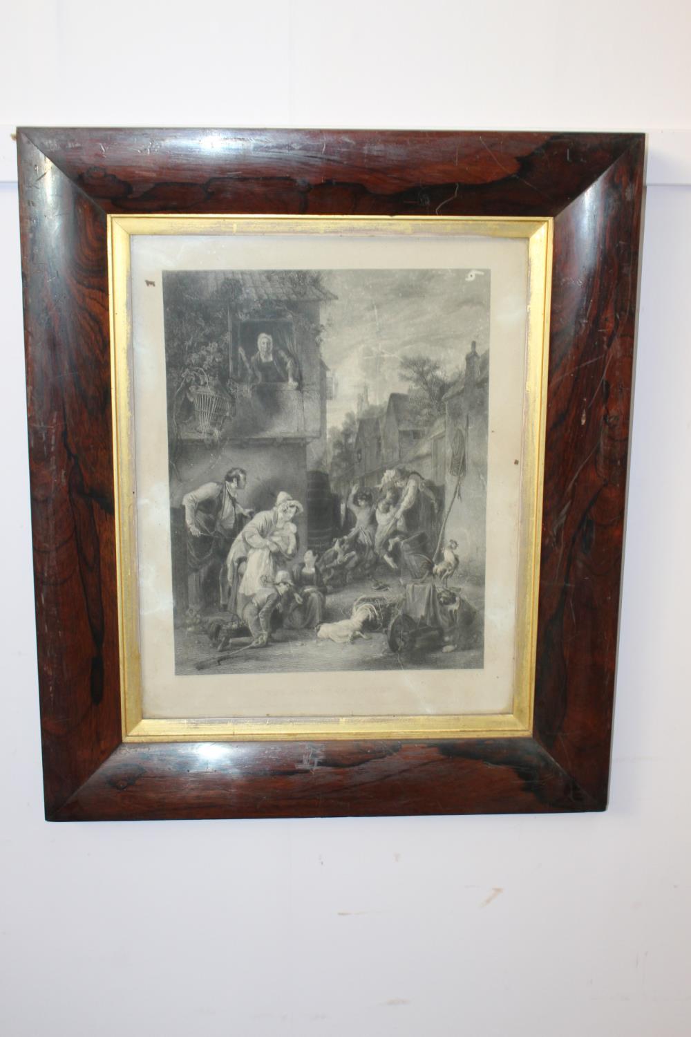 19th. C. black and white print mountd in a rosewood frame { 66cm H X 56cm W }.