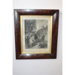 19th. C. black and white print mountd in a rosewood frame { 66cm H X 56cm W }.