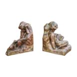 Pair of copperized packed brass book ends in the form of cherubs { 16cm H X 10cm W X 16cm D }.