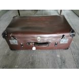 1930's leather suitcase with chrome mounts { 28cm H X 76cm W X 44cm D }.