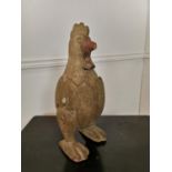 Carved oak model of a Chicken {43 cm H x 20 cm W x 17 cm D}.