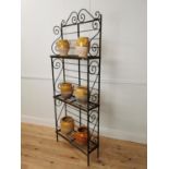 Rare early 20th. C. French boulangerie three tier metal and brass free standing rack { 192cm H X