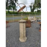 Armorial sundial mounted on composition pedestal {185 cm H x 42 cm Dia.}.