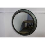 Circular wall mirror with metal frame { 111cm Dia X 12cm D }.