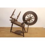 19th. C. oak spinning wheel { 85cm H X 87cm W X 33cm D }.