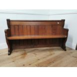 Edwardian pitch pine hall bench { 82cm H X 150cm W X 50cm D }.