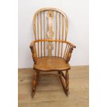 19th. C. oak spindle backed rocking chair { 100cm H X 45cm W X 80cm D }.