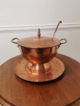 Early 20th. C. brass and copper lidded tureen with ladle. { cm H X D57cm W }