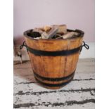19th. C. metal bound oak log bucket { 57cm H X 73cm Dia }.