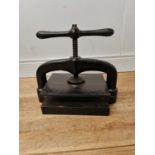 Early 20th C. cast iron book press {40 cm H x 43 cm W x 25 cm D}.